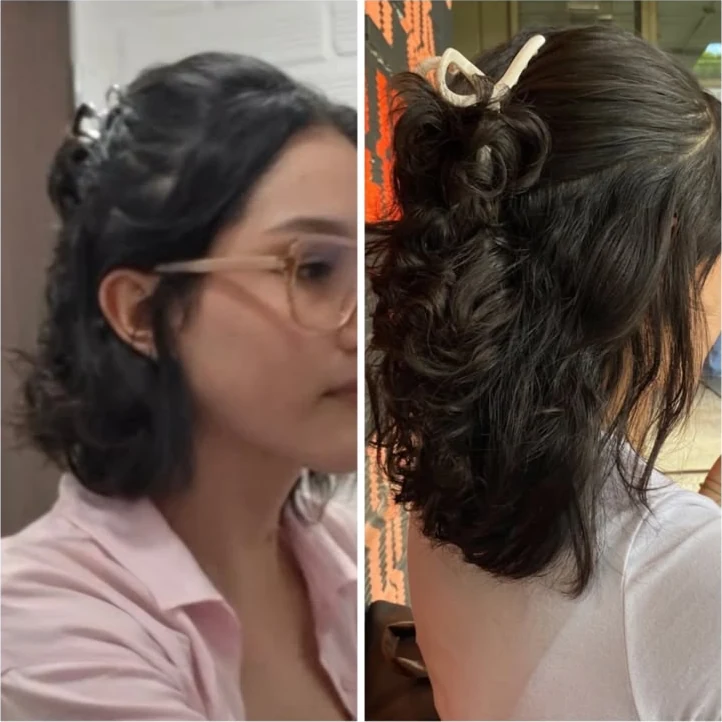 Cabello de Ana María antes y después de tres meses usando el ritual Áurica