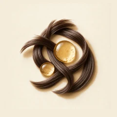 Mechón de cabello con gotas de aceite dorado